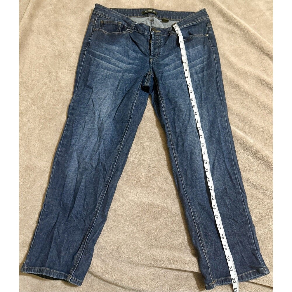 EDDIE BAUER Size 8 Womens Jeans Crop Stretch Medium Wash Capri Denim Button Fly